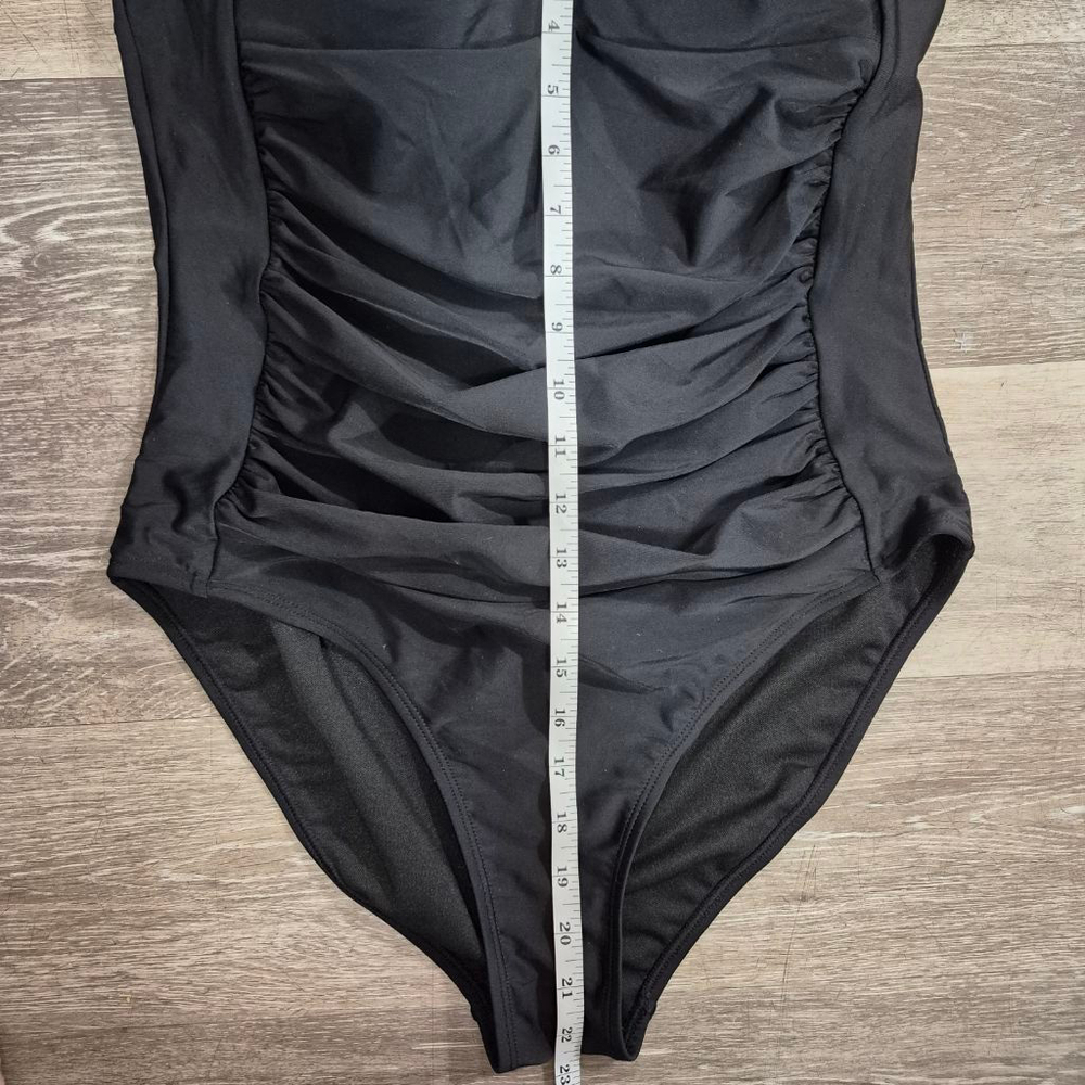 Women's AIMAGE Black Halter Ruched One Piece Swimsuit L - Picture 8 of 10